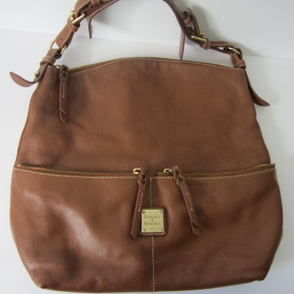 Dooney Bourke Large British Tan Pebbled Leather Satchel Tote